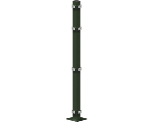 Eckpfosten 60x60x1080 mm mit Fußplatte für Zaun 103 cm Höhe RAL 6005 moosgrün Zaunpfosten mit Halterungen