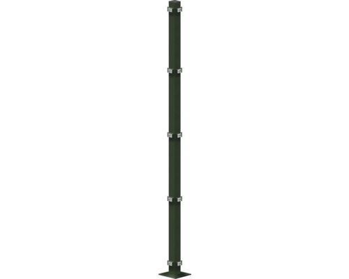 Eckpfosten 60x60x1680 mm mit Fußplatte für Zaun 163 cm Höhe RAL 6005 moosgrün Pfosten mit Halterungen