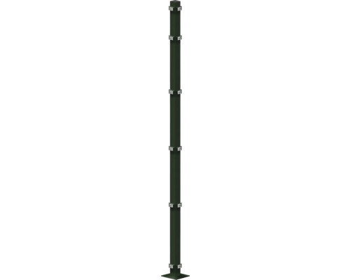 Eckpfosten 60x60x1880 mm mit Fußplatte für Zaun 183 cm Höhe RAL 6005 moosgrün Pfosten aus Metall mit Halterungen