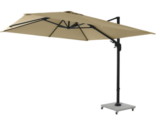 Rechteckiger Sonnenschirm mit Betonsockel und Rollen