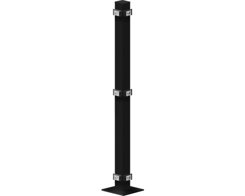 Eckpfosten 60x60/880 mm mit Fußplatte für Zaun 83 cm Höhe RAL 7016 anthrazit Pfosten aus Metall mit Befestigungsclips