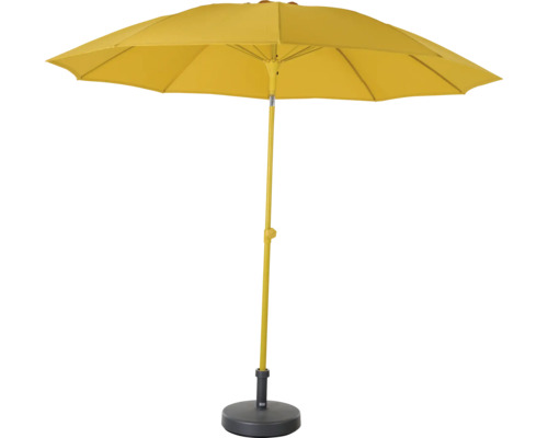 Gelber Sonnenschirm mit Ständer für den Außenbereich