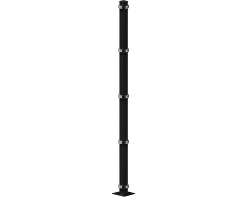 Eckpfosten 60x60/1680 mm mit Fußplatte für Zaun 163 cm Höhe RAL 7016 anthrazit Stahlpfosten mit Fußplatte und Befestigungsclips