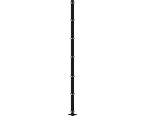 Eckpfosten 60x60/2480 mm mit Fußplatte für Zaun 243 cm Höhe RAL 7016 anthrazit Regenfallrohr aus Metall mit Rohrschellen