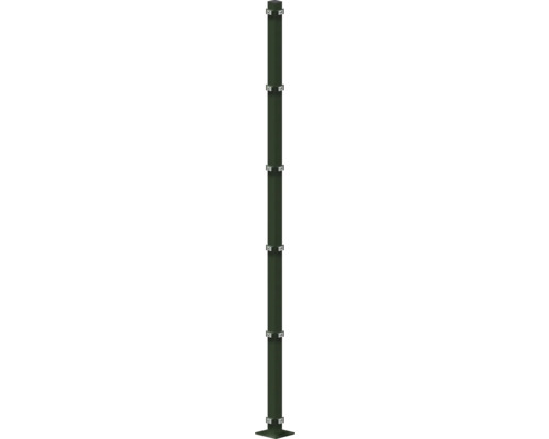 Eckpfosten 60x60x2080 mm mit Fußplatte für Zaun 203 cm Höhe RAL 6005 moosgrün Bambusstab mit Halteklammern