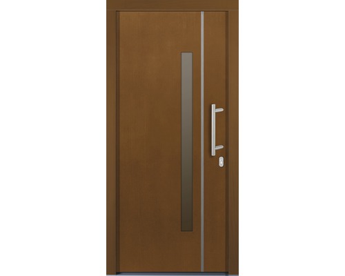 Haustür mit Griff, schmalem Fenstereinsatz und schmaler Zierleiste