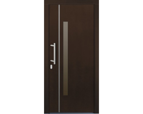 Braune Haustür mit Griff und Glaseinsatz