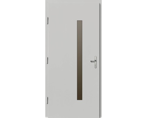 Haustür mit schmalem Glaseinsatz und Türgriff