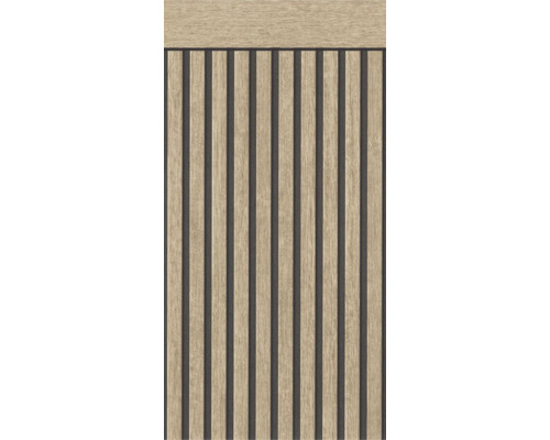 Bordüre Sockel 39744-1 Holzpanele hellbraun 5 m x 106 cm Holzpaneel mit vertikalen Lamellen für Wandverkleidung