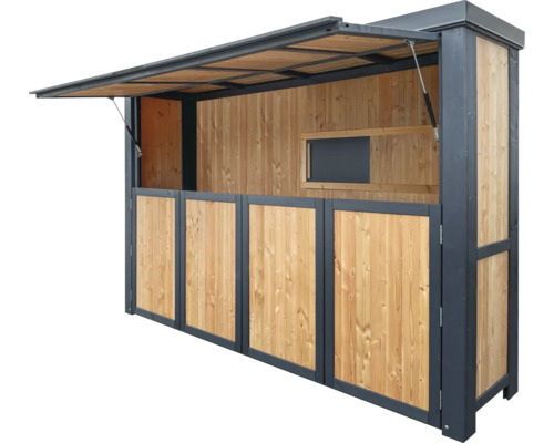 Holz Kiosk mit offener Frontklappe für den Aussenbereich