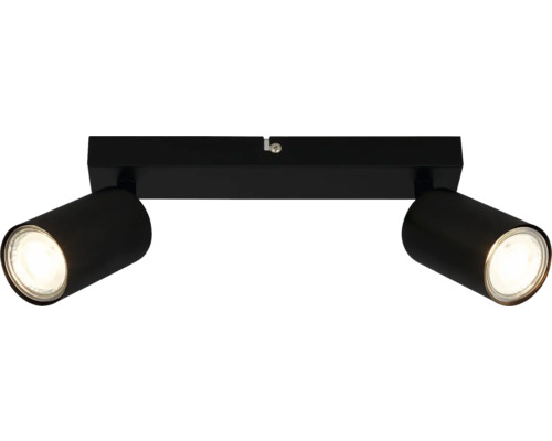 Schwarze Doppelspotleuchte für die Deckenmontage