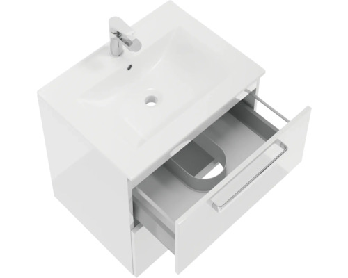 Waschtischunterschrank mit offenem Schubfach und Waschtisch