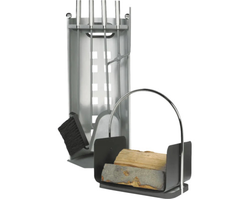 Kaminbesteck und Holzkorb Set für Kaminzubehör