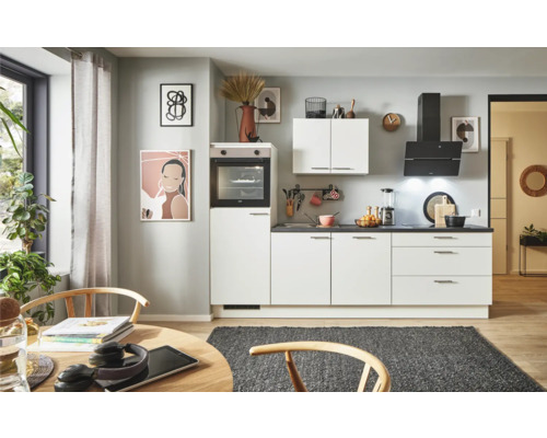 PICCANTE Plus Küchenzeile mit Geräten Sonera 260 cm Frontfarbe weiß matt Korpusfarbe weiß montiert Variante links