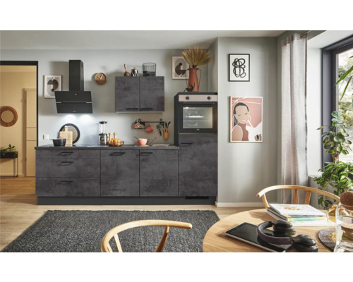 PICCANTE Plus Küchenzeile mit Geräten Casual 260 cm beton grafitgrau matt vormontiert Variante rechts