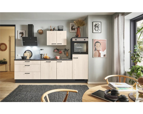 PICCANTE Plus Küchenzeile mit Geräten Casual 250 cm fichte whitewashed matt vormontiert Variante rechts
