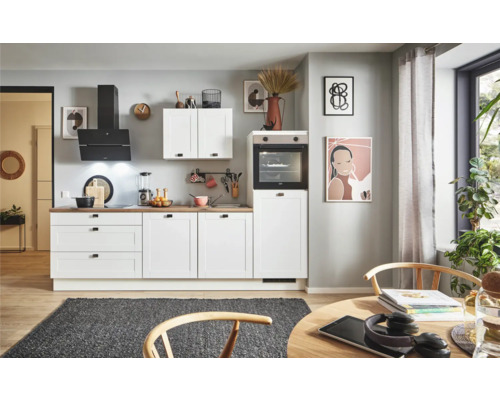 PICCANTE Plus Küchenzeile mit Geräten Bella 280 cm Frontfarbe weiß matt Korpusfarbe weiß montiert Variante rechts
