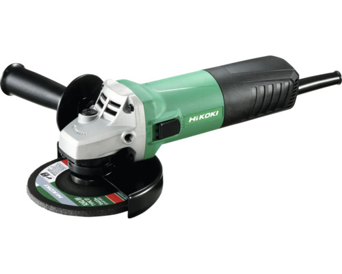 HiKoki Winkelschleifer mit montierter Schleifscheibe und Zusatzhandgriff