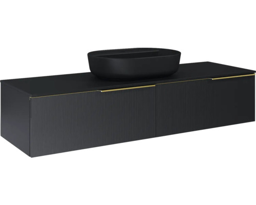 Jungborn Unterschrank NONUS BxHxT 1600 x 318 mm x 453 mm Frontfarbe schwarz matt Waschtisch mit Aufsatzwaschbecken auf Unterschrank