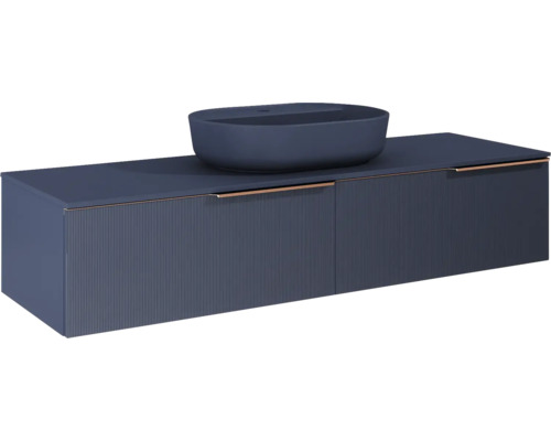 Jungborn Unterschrank NONUS BxHxT 1600 x 318 mm x 453 mm Frontfarbe navy blau matt Waschtischunterschrank mit Aufsatzwaschbecken für das Badezimmer