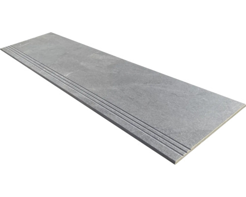 MIRAVA Feinsteinzeug Treppenstufe NARVIK silver 30 x 120 x 0,85 cm Graue Trittstufe mit geriffelter Oberfläche