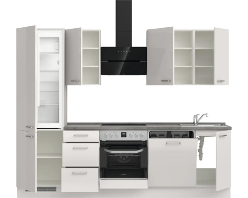 Moderne Küche mit Einbaugeräten und weißen Schränken