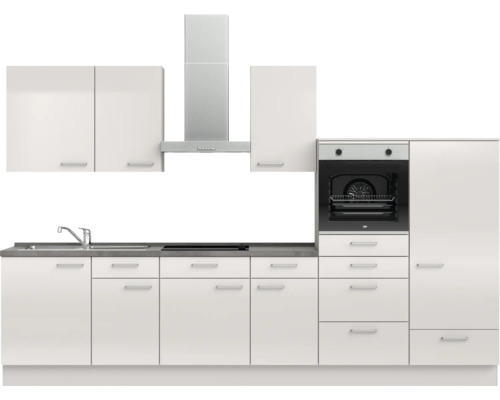 Komplette Küchenzeile mit Spüle, Herd, Dunstabzugshaube und Backofen