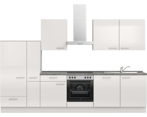 Komplette Küchenzeile mit Ober- und Unterschränken sowie Dunstabzugshaube