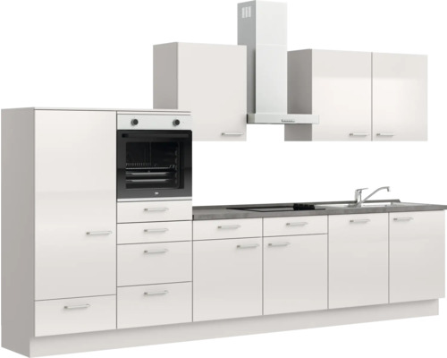 Komplette Einbauküche mit Schränken, Spüle, Herd und Dunstabzugshaube