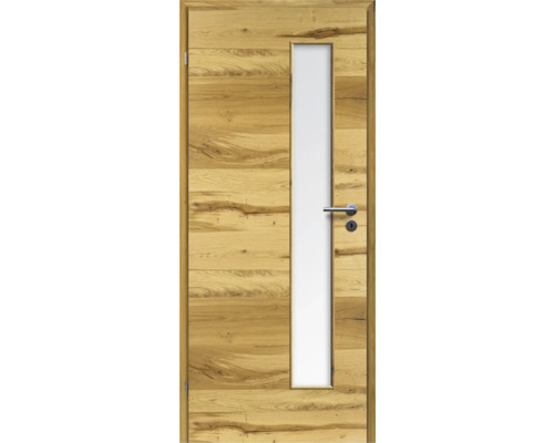 ZT Balkeneiche Furnier Quer 86x198,5 DIN Links MODERN 07 Glas Satiniert Holztür mit Glaseinsatz