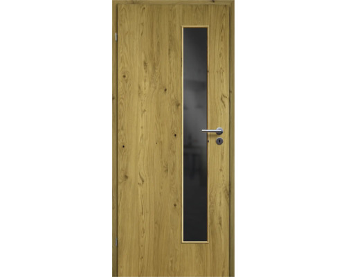 ZT Eiche Rustic Furnier Aufrecht 61x198,5 DIN Links MODERN 07 Glas Dunkelgrau Holztür mit Glaseinsatz und Türgriff