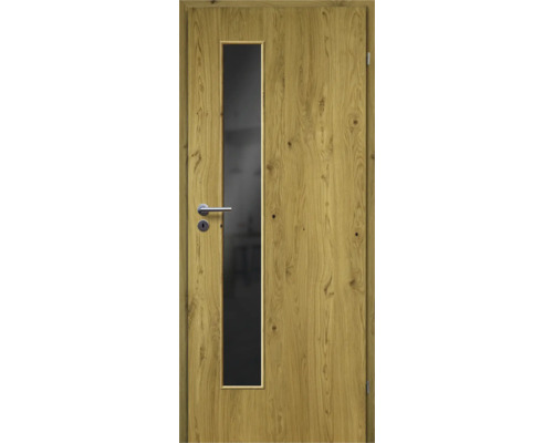 ZT Eiche Rustic Furnier Aufrecht 61x198,5 DIN Rechts MODERN 07 Glas Dunkelgrau Holztür mit Glaseinsatz und Türklinke