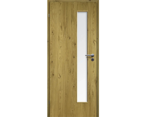 ZT Eiche Rustic Furnier Aufrecht 61x198,5 DIN Links MODERN 07 Glas Satiniert Holztür mit Glaseinsatz und Türgriff