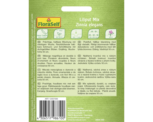 FloraSelf Liliput Mix Zinnia elegans seed packet