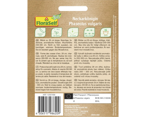 Verpackung von Neckarkönigin Phaseolus vulgaris Saatgut