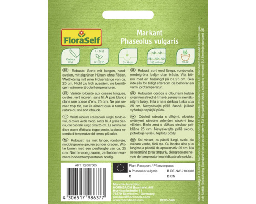 Markant Phaseolus vulgaris Saatgutpackung