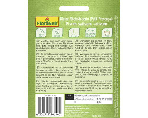 FloraSelf Kleine Rheinländerin Saatgut, Pisum sativum sativum