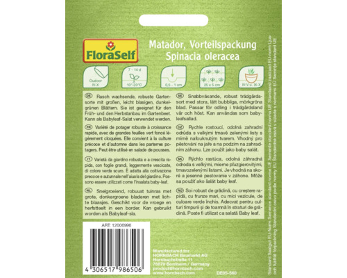 FloraSelf Matador Spinacia oleracea Saatgutpackung