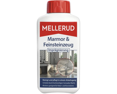 Mellerud Marmor & Feinsteinzeug Imprägnierung 0,5 l Mellerud Marmor und Feinsteinzeug Imprägnierung in einer weißen Flasche