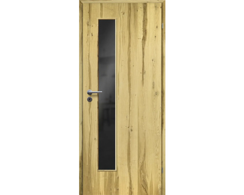 ZT Balkeneiche Furnier Aufrecht 61x198,5 DIN Rechts MODERN 07 Glas Dunkelgrau Holztür mit Glaseinsatz und Türgriff