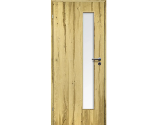 ZT Balkeneiche Furnier Aufrecht 61x198,5 DIN Links MODERN 07 Glas Satiniert Holztür mit Glaseinsatz und Türgriff