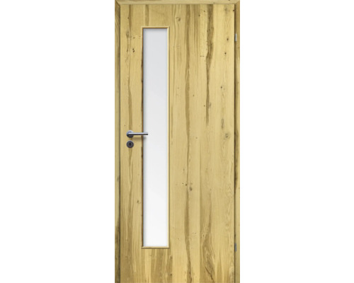 ZT Balkeneiche Furnier Aufrecht 61x198,5 DIN Rechts MODERN 07 Glas Satiniert Holztür mit Glaseinsatz und Türgriff