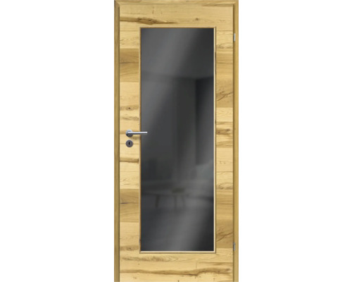ZT Balkeneiche Furnier Quer 73,5x198,5 DIN Rechts MODERN 08 Glas Dunkelgrau Holztür mit Glaseinsatz