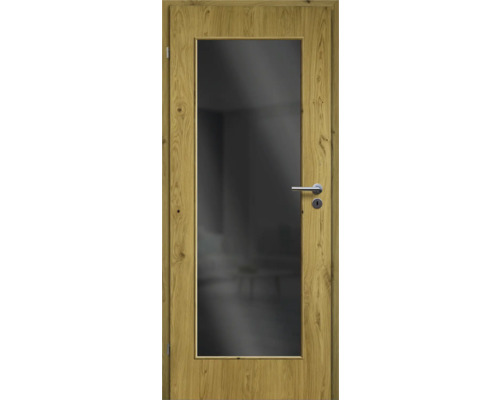 ZT Eiche Rustic Furnier Aufrecht 61x198,5 DIN Links MODERN 08 Glas Dunkelgrau Holztür mit Glaseinsatz