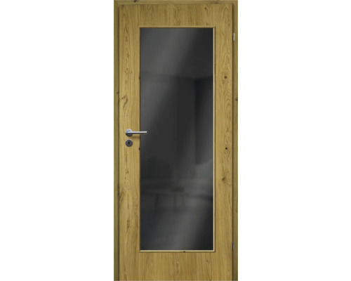 ZT Eiche Rustic Furnier Aufrecht 61x198,5 DIN Rechts MODERN 08 Glas Dunkelgrau Holztür mit Glaseinsatz und Türgriff