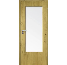Holztür mit Glaseinsatz und Türklinke