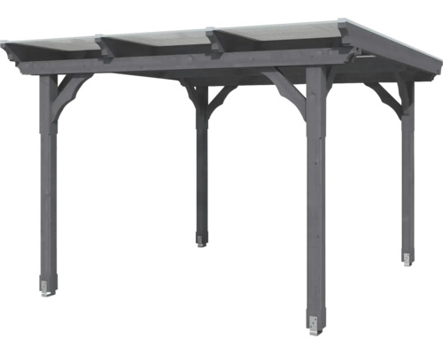 Freistehende graue Holzpergola mit transparentem Dach