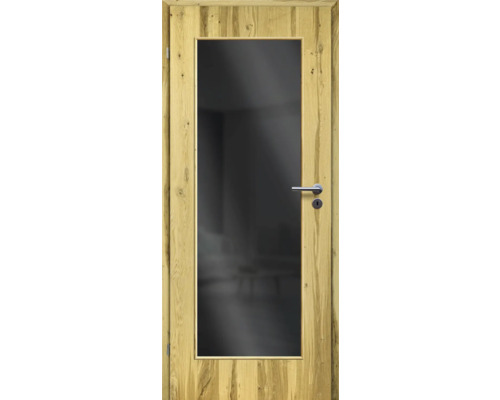 ZT Balkeneiche Furnier Aufrecht 73,5x198,5 DIN Links MODERN 08 Glas Dunkelgrau Holztür mit Glaseinsatz und Türklinke