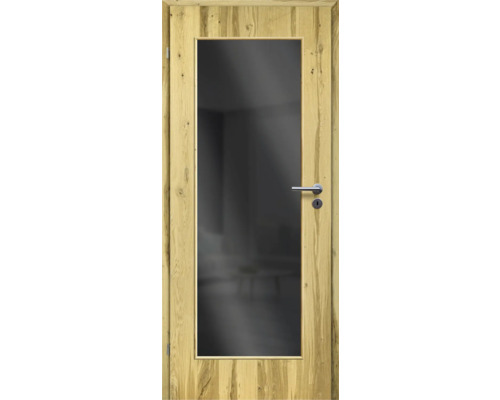 ZT Balkeneiche Furnier Aufrecht 98,5x198,5 DIN Links MODERN 08 Glas Dunkelgrau Holztür mit Glaseinsatz und Türklinke