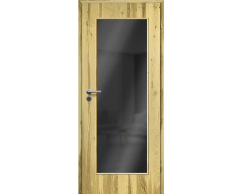 ZT Balkeneiche Furnier Aufrecht 98,5x198,5 DIN Rechts MODERN 08 Glas Dunkelgrau Holztür mit Glaseinsatz und Türgriff